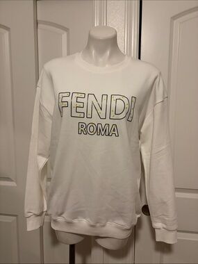 Fendi White Crewneck Sweatshirt with Yellow-Accent Logo